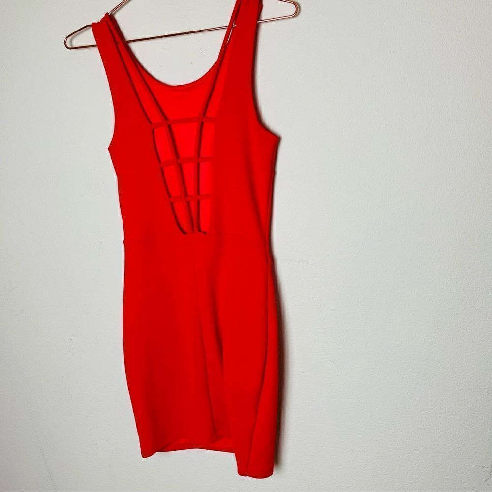 EUC ANGL Red Cage Style Back Bodycon Mini Dress Small - Picture 3 of 5